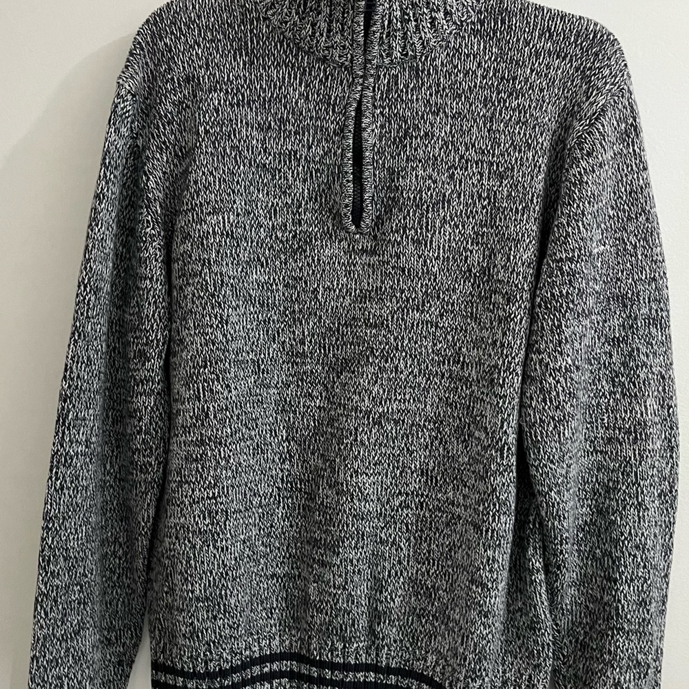 Black and Gray Zip Up Sweater with Classic Collar